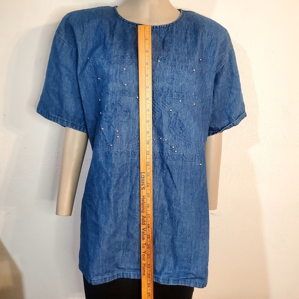 Blue Denim Short Sleeve Top - Picture 2 of 8